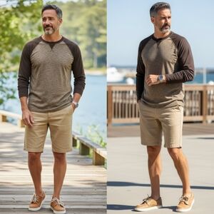 Eddie Bauer Men's Tan Flat-Front Shorts